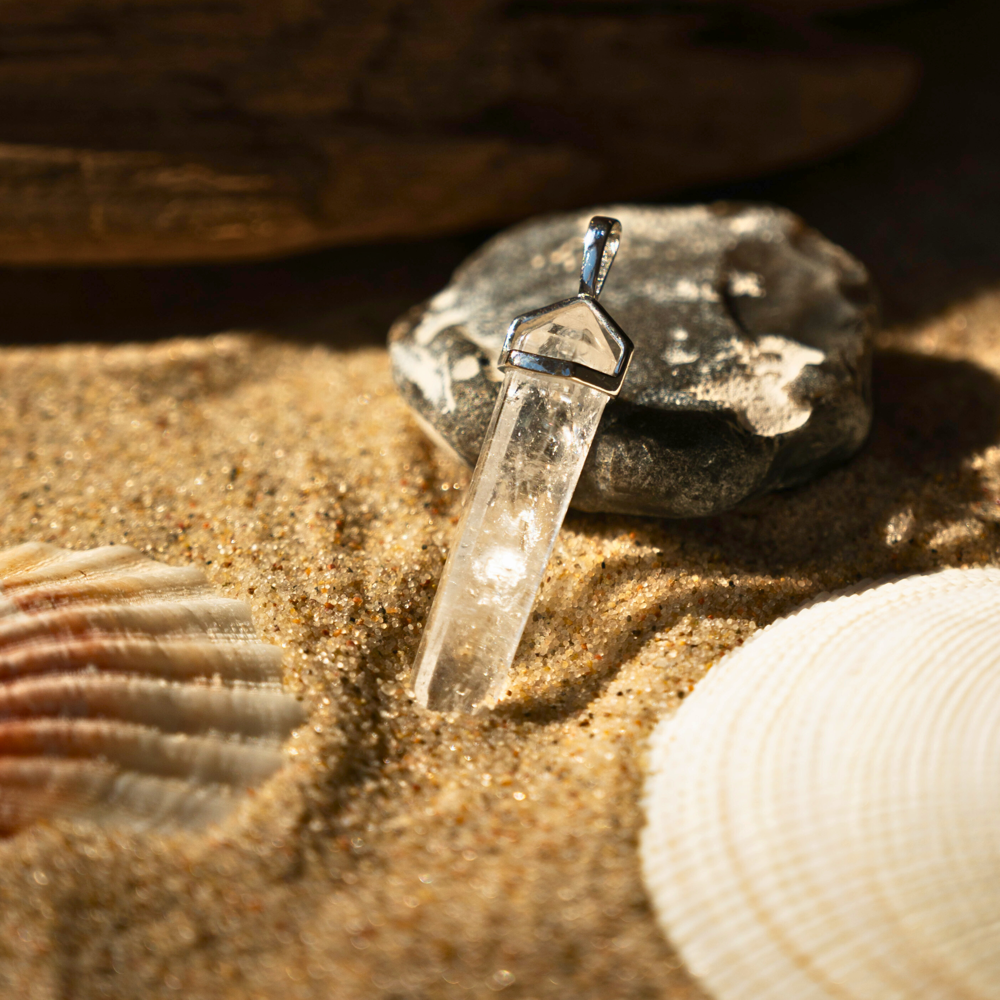 Bergkristall Doppelspitze mit 925er Silber-Fassung - Fokussierer