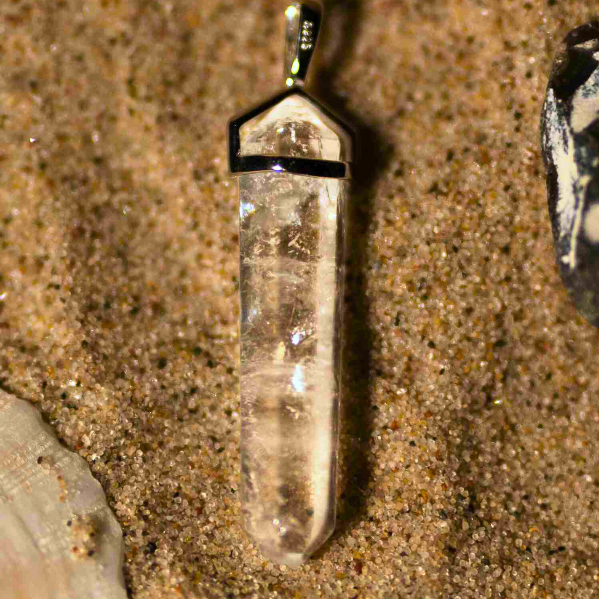 Bergkristall Doppelspitze mit 925er Silber-Fassung - Fokussierer